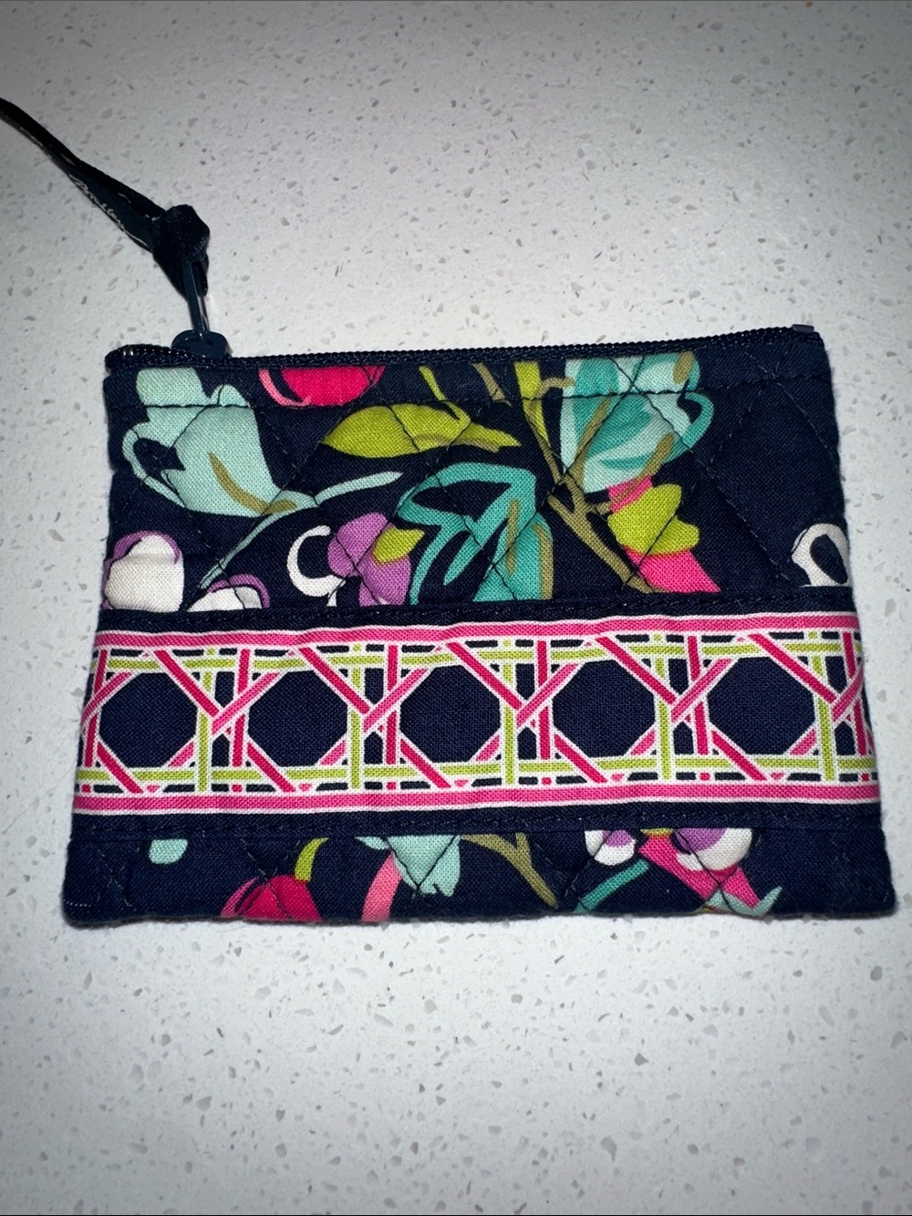 Vera Bradley Navy Quilted Coin Pouch with Pink & Teal Floral